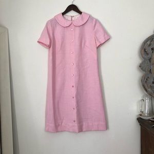 VINTAGE/ pink linen peter pan shift dress